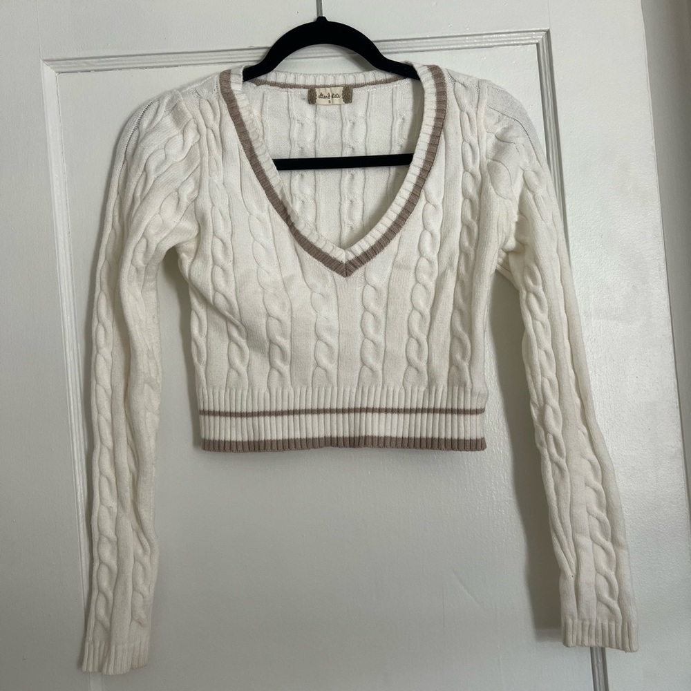 Altar’d state preppy cropped v-striped sweater
